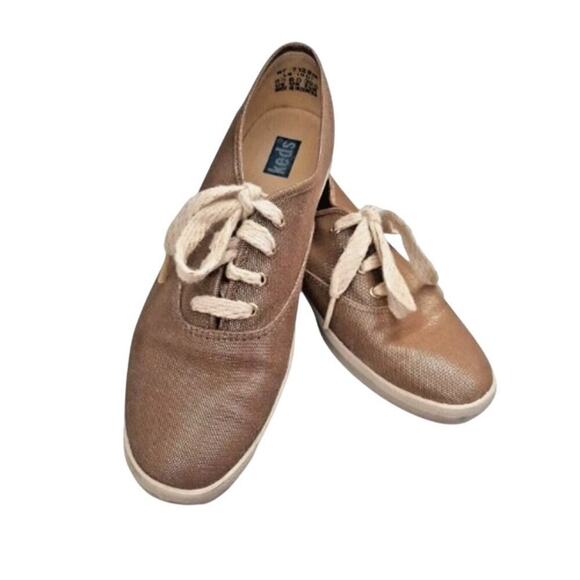 Keds Size 8.5 Lace Up Sparkle Walking Travel Sneaker Shoes Rose Gold Metallic - Picture 1 of 10
